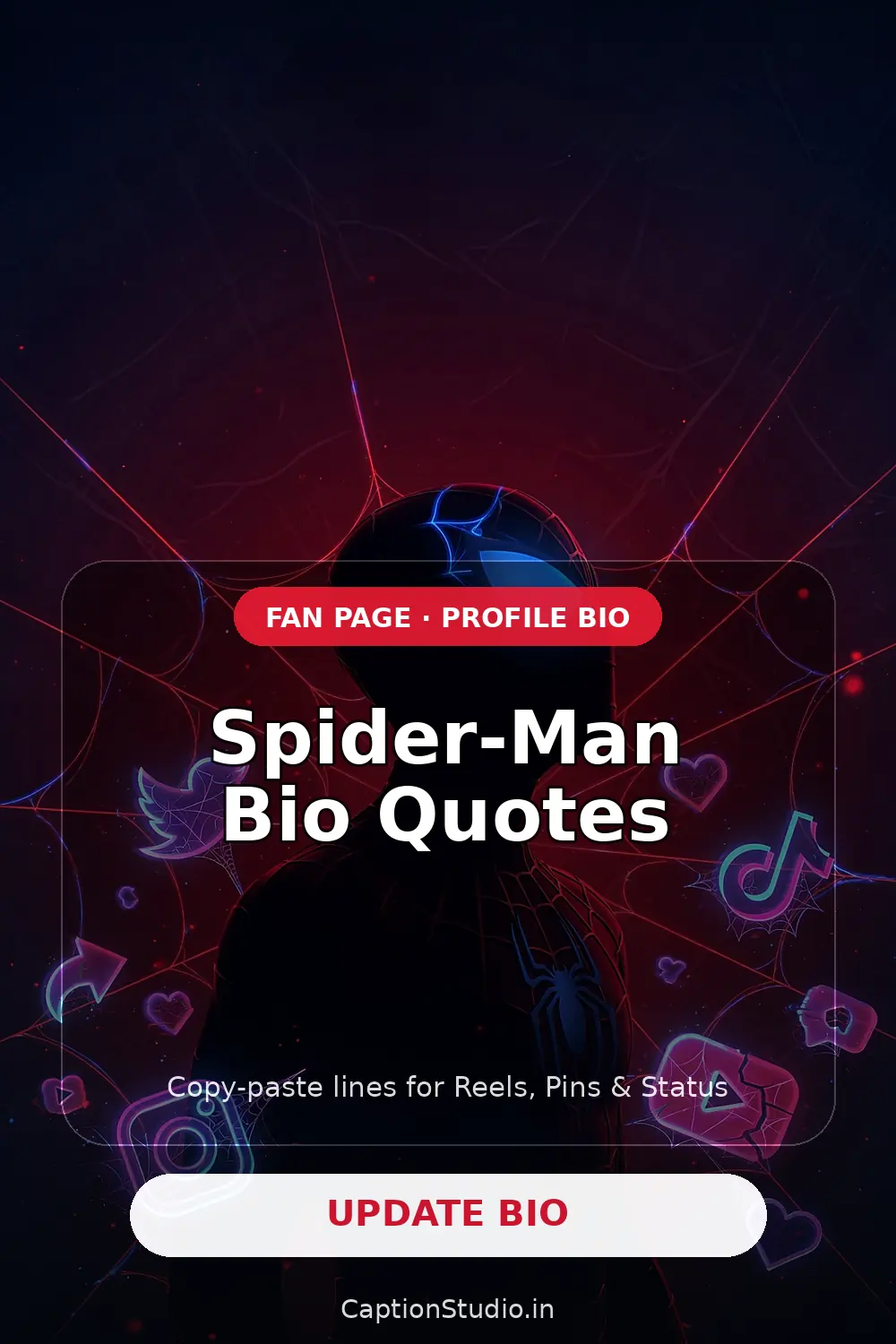Spider-Man Bio Lines for Instagram vertical Pinterest fan art image