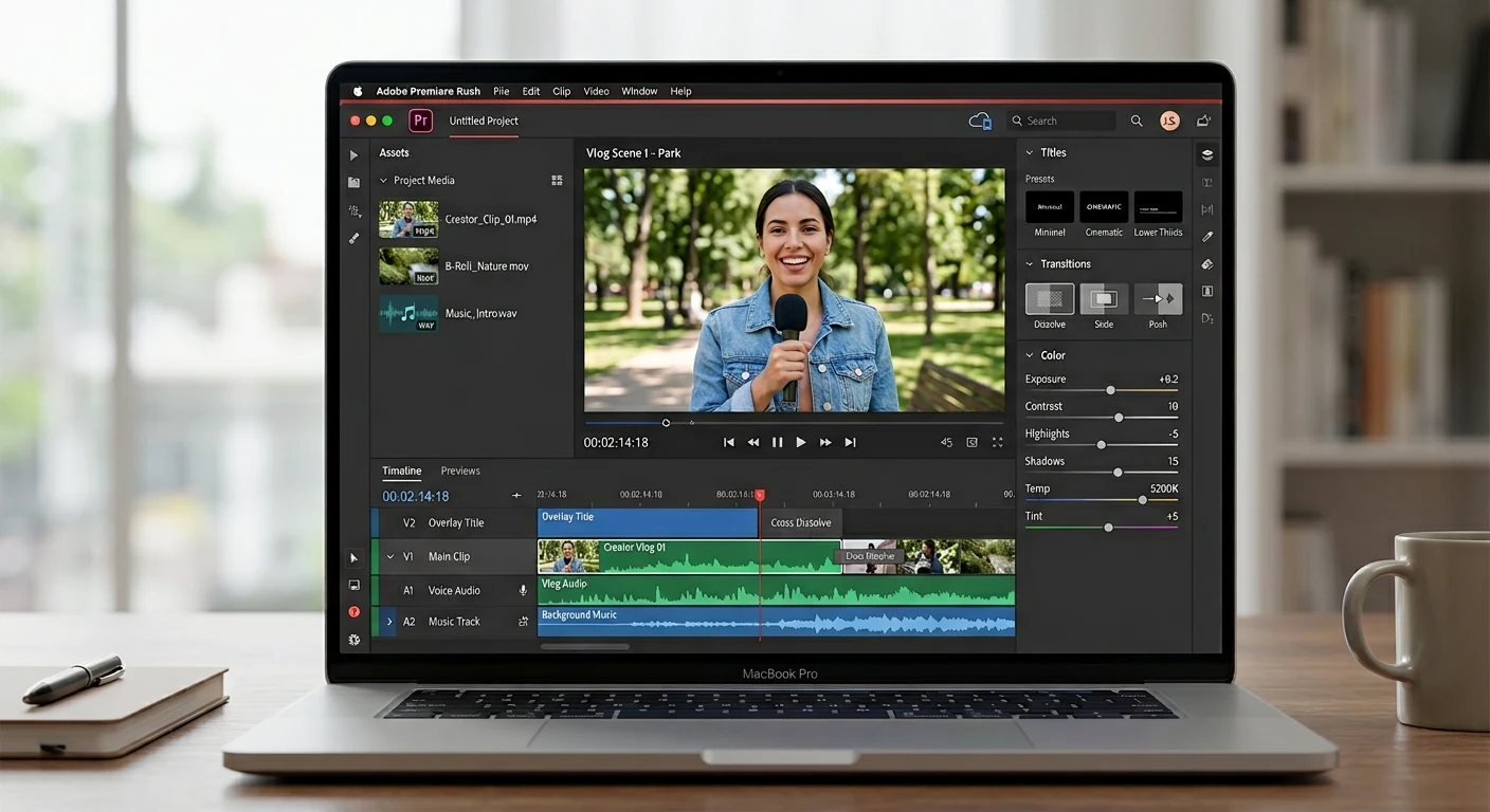 Adobe Premiere Rush cross-device video editor interface India 2026 mobile desktop sync