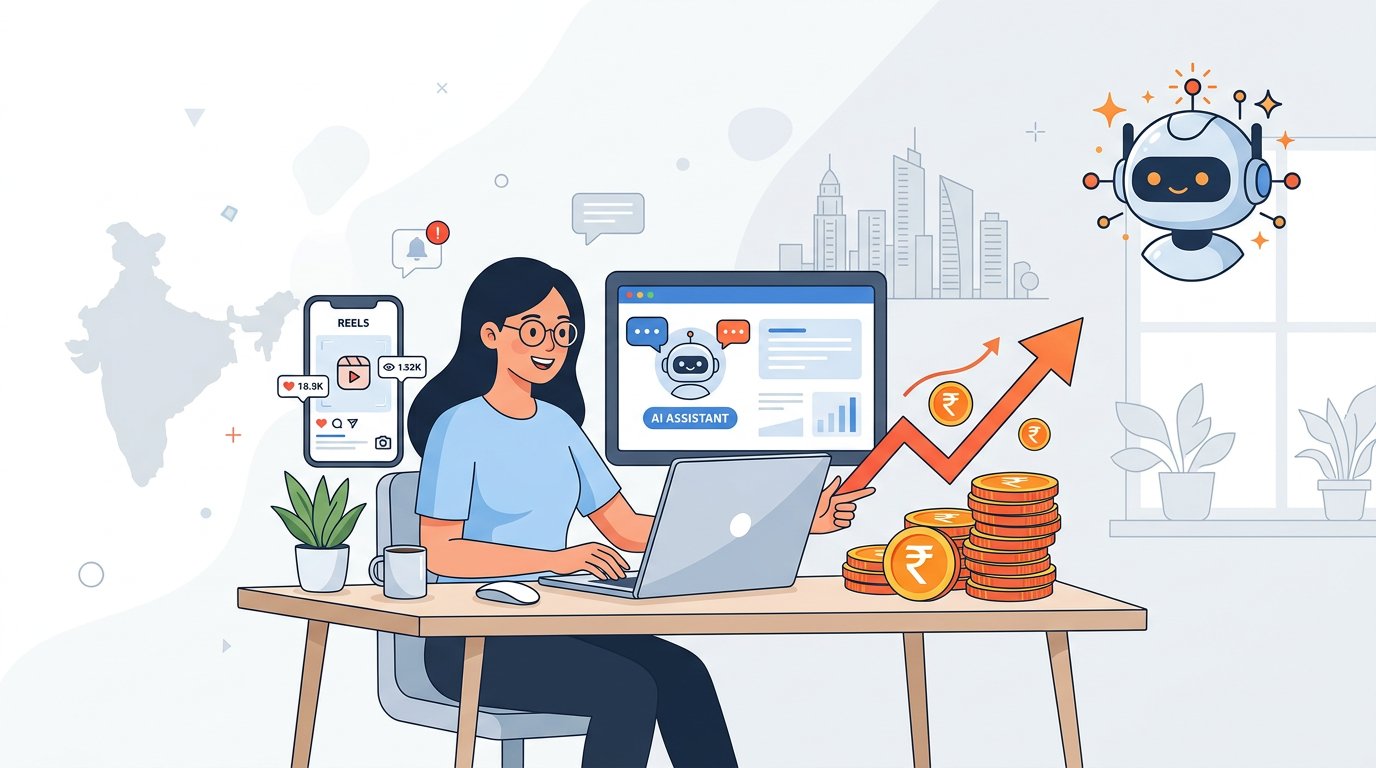AI tools to make money online without skill in India 2026 — beginner using ChatGPT and Canva for earning