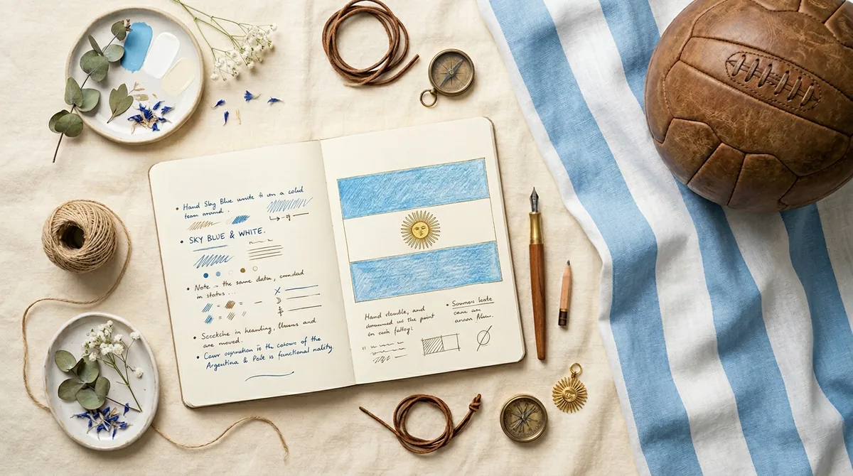 Sky blue and white Argentina colors with football scarf and notebook