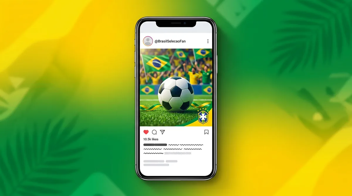 Smartphone with Brazil football themed social post concept