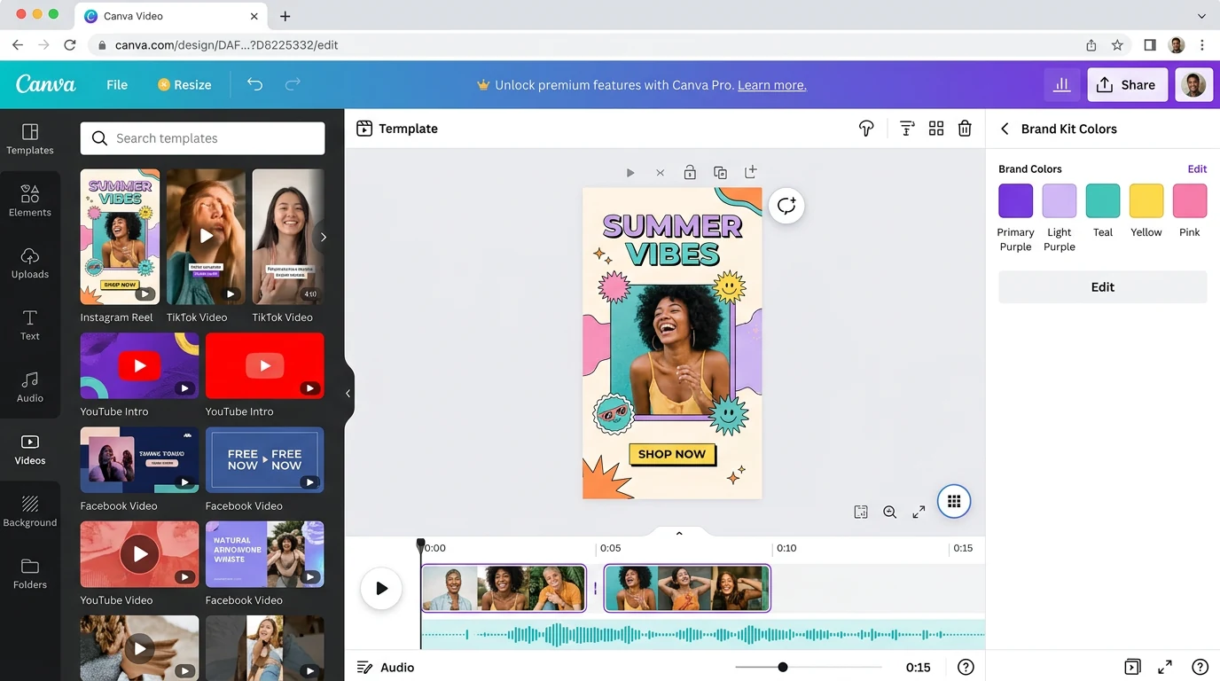 Canva Video editor templates drag drop browser interface India 2026 Reels templates