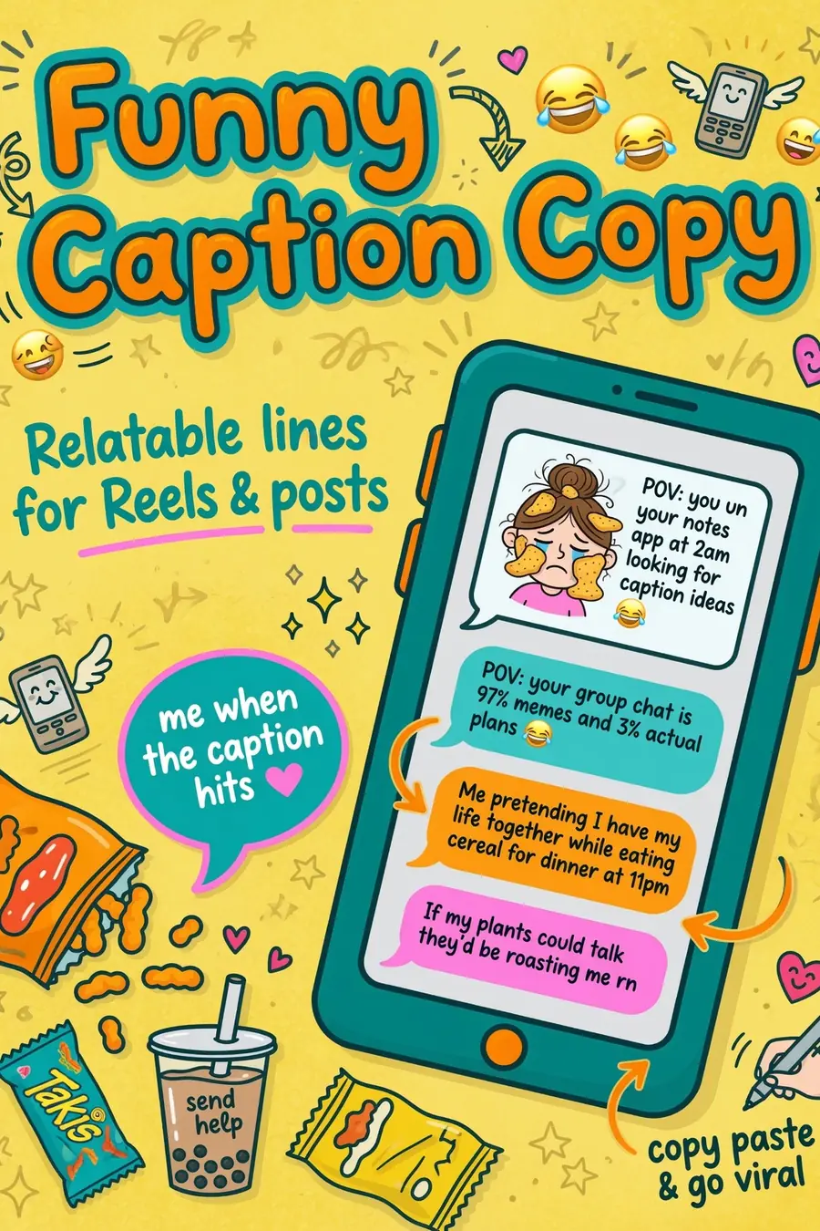 Funny Instagram caption copy ideas graphic