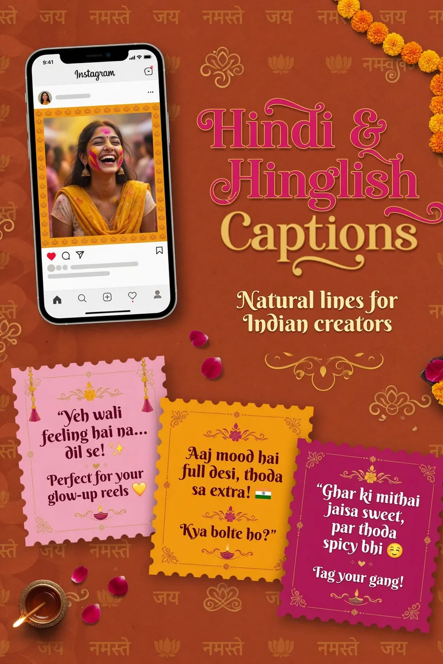 Hindi and Hinglish Instagram caption copy ideas graphic