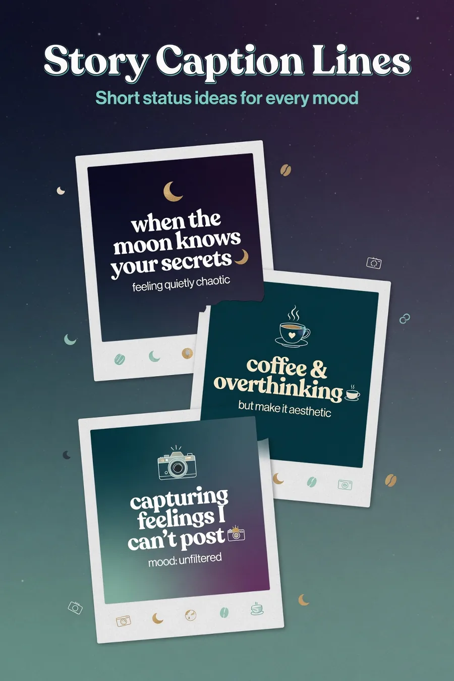 Instagram story caption copy and status lines graphic