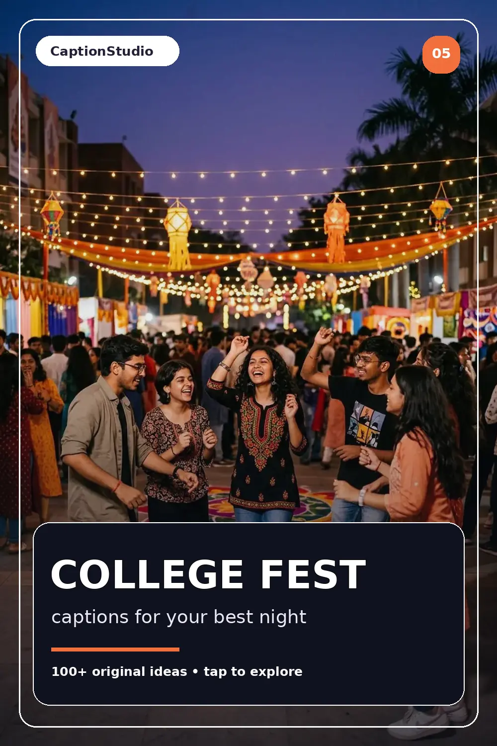 Indian students enjoying a college cultural festival under string lights
