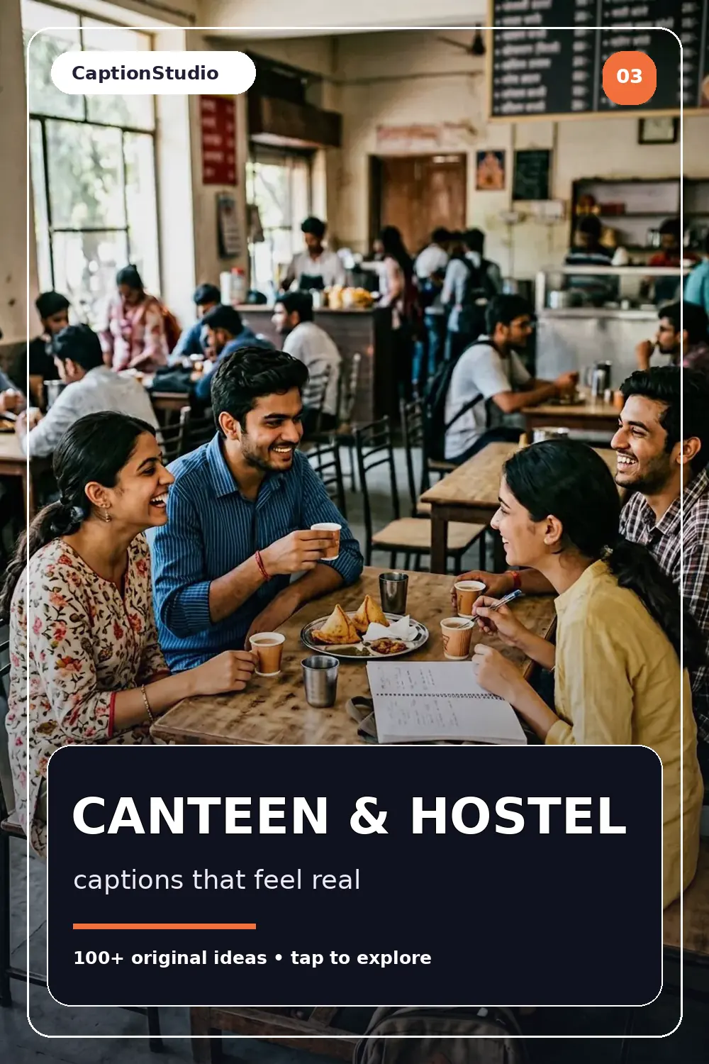 Indian college friends sharing chai in a campus canteen