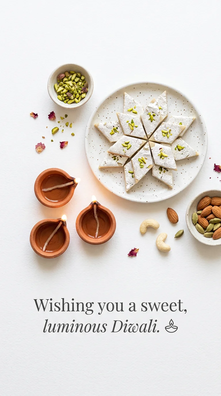 Modern Minimalist Kaju Katli Mithai Flatlay