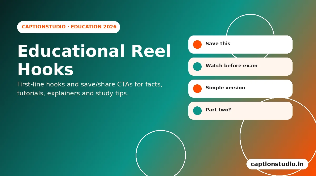 Educational Reel hooks and save share captions for Instagram Reels
