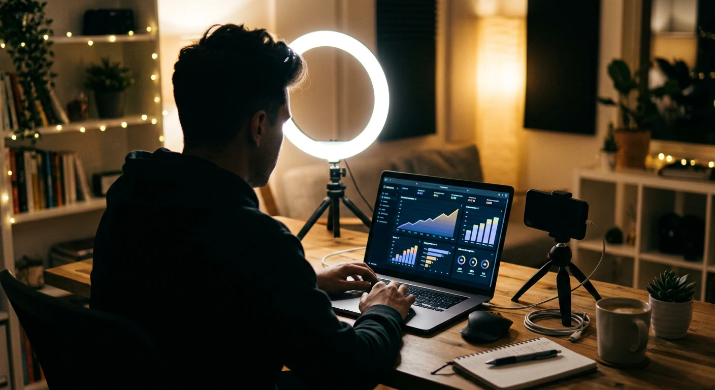 Analytics growth screen for a faceless Instagram creator on laptop