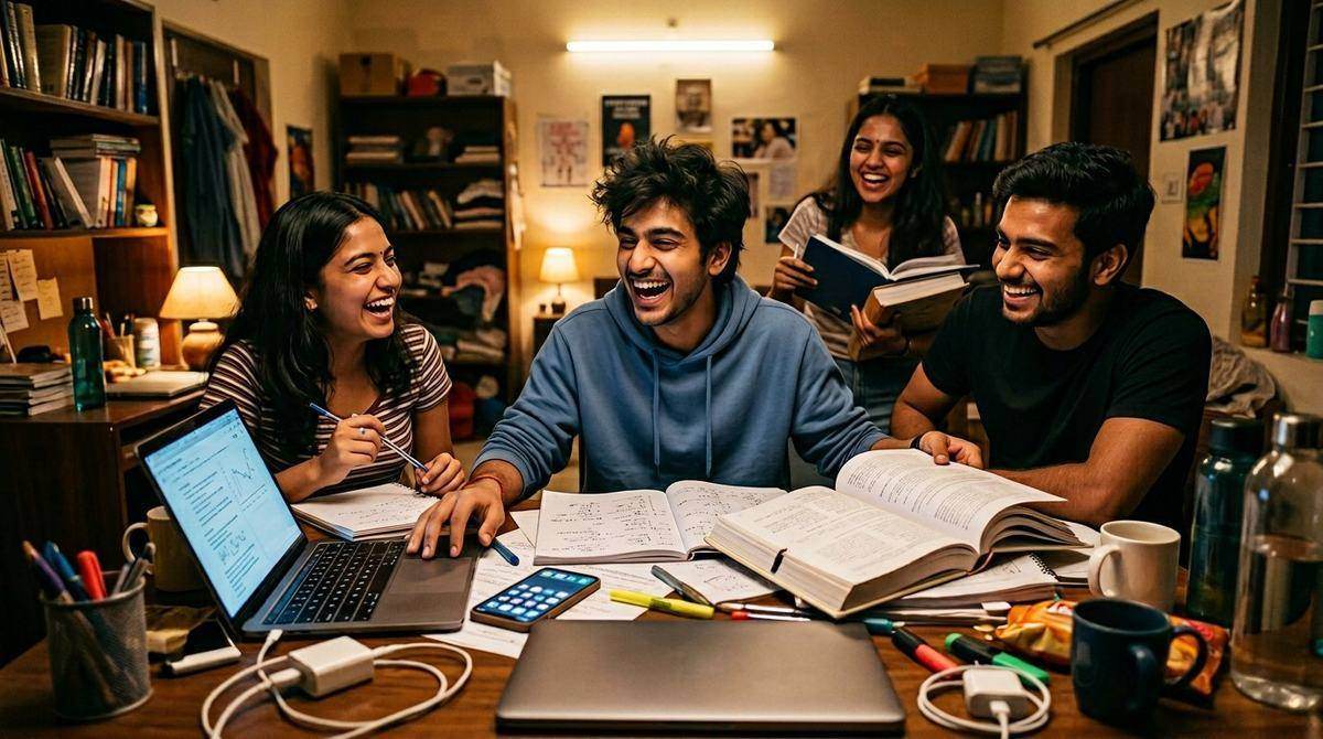 Indian student exam scene for funny captions in Hindi and Hinglish