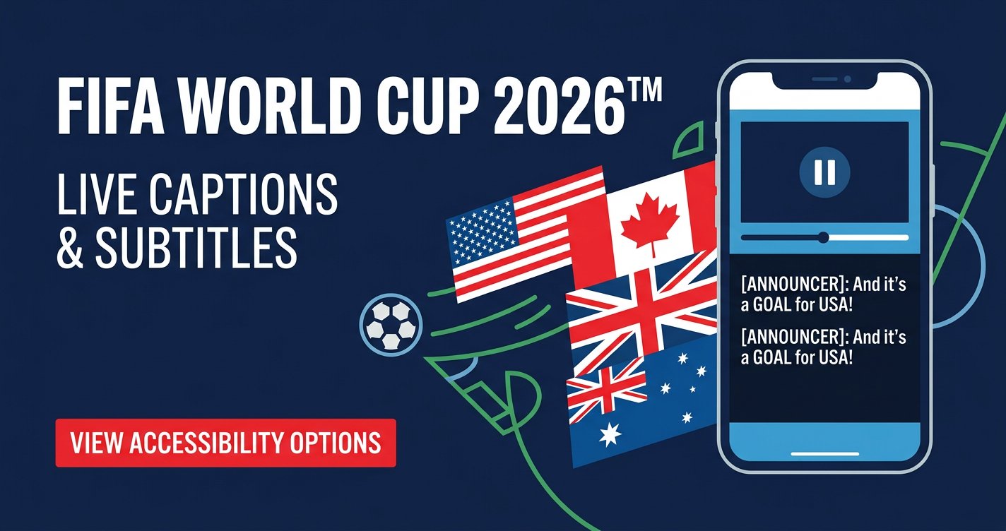 FIFA World Cup 2026 global English captions hero — clean minimalist soccer graphic for Instagram, TikTok and Reels