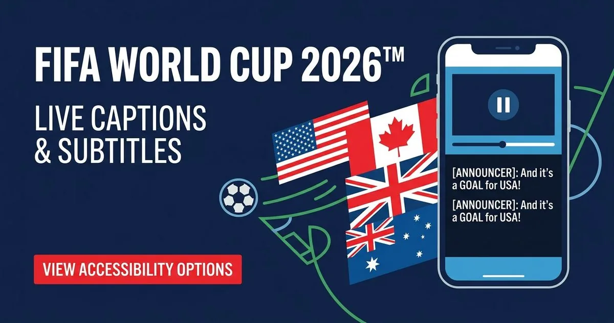 FIFA World Cup 2026 global English captions hero — clean minimalist soccer graphic for Instagram, TikTok and Reels