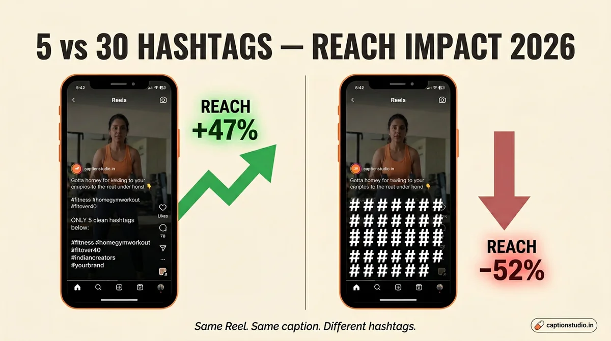 Instagram hashtag comparison 5 vs 30 hashtags reach impact 2026 infographic