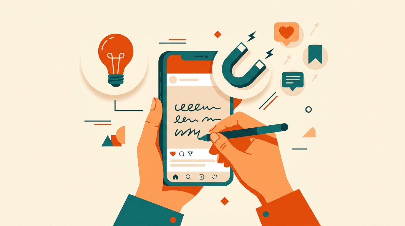 How to write Instagram captions that get reach — hook, idea and engagement icons
