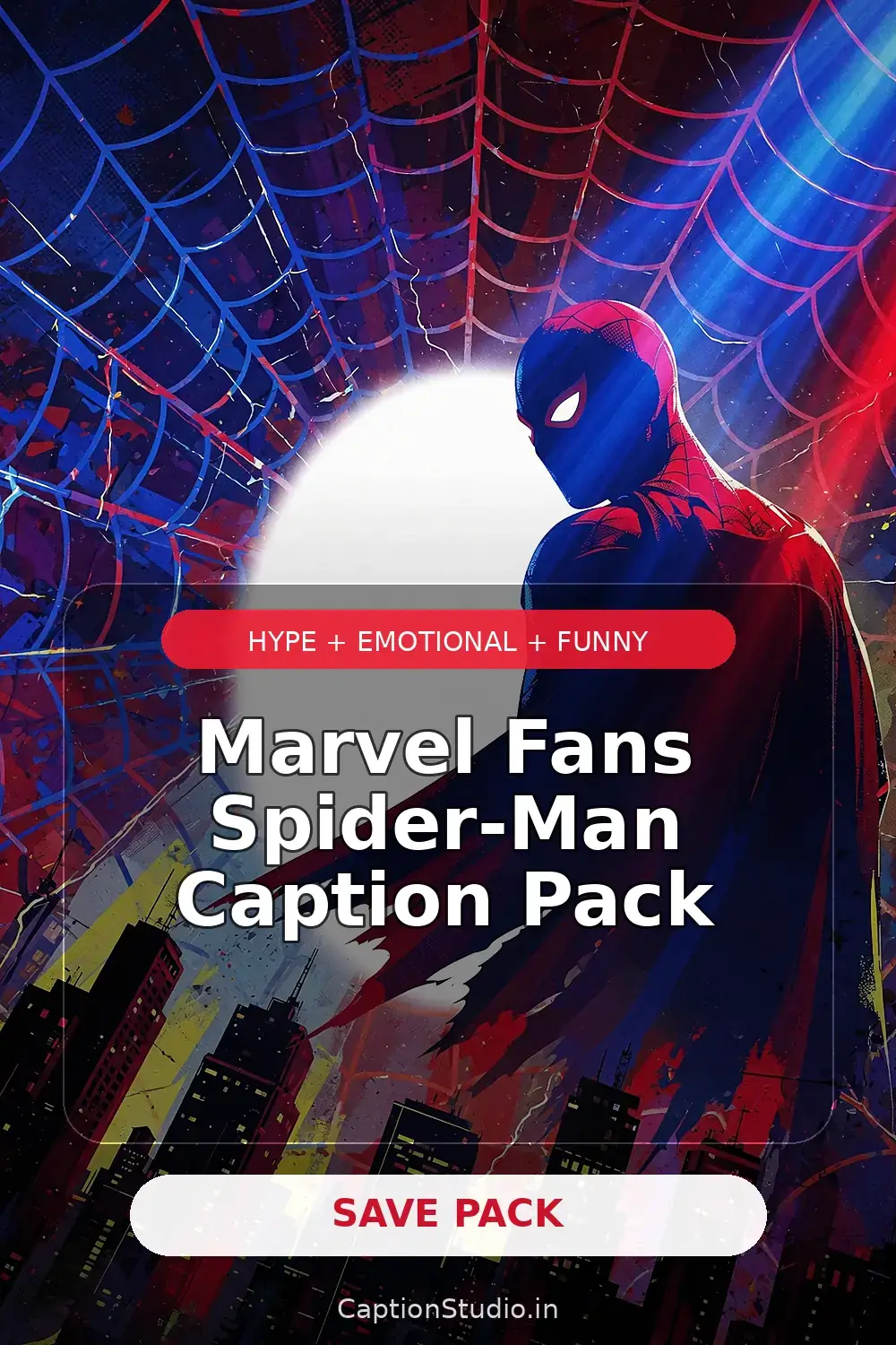 Marvel fans Spider-Man caption pack vertical Pinterest pin
