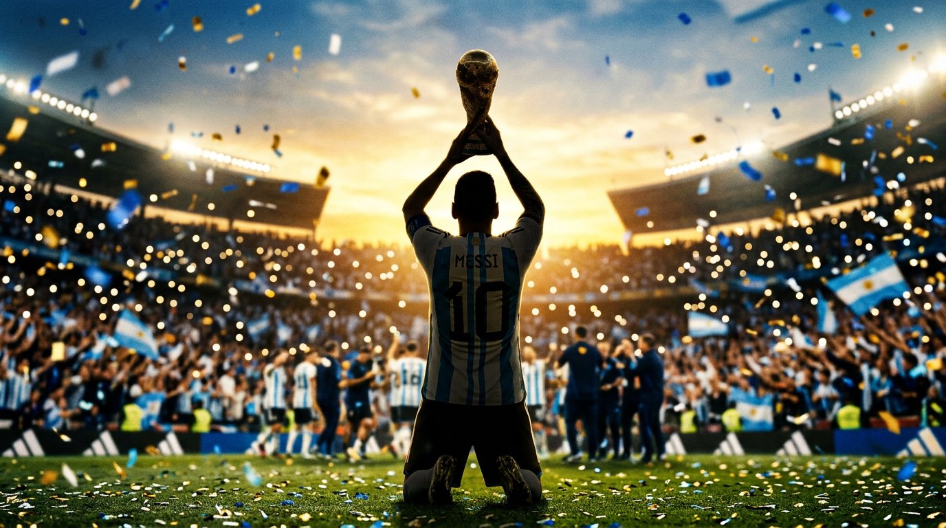 Messi captions for Instagram 2026 hero — Argentina jersey number 10 World Cup trophy emotional silhouette