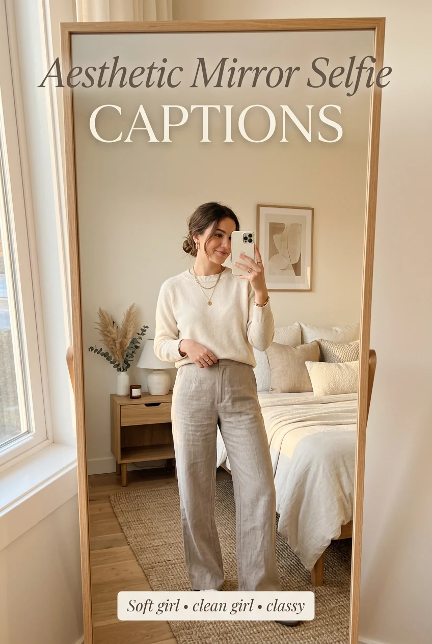 Aesthetic mirror selfie captions Pinterest image