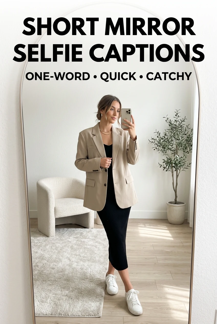 Short mirror selfie captions Pinterest image