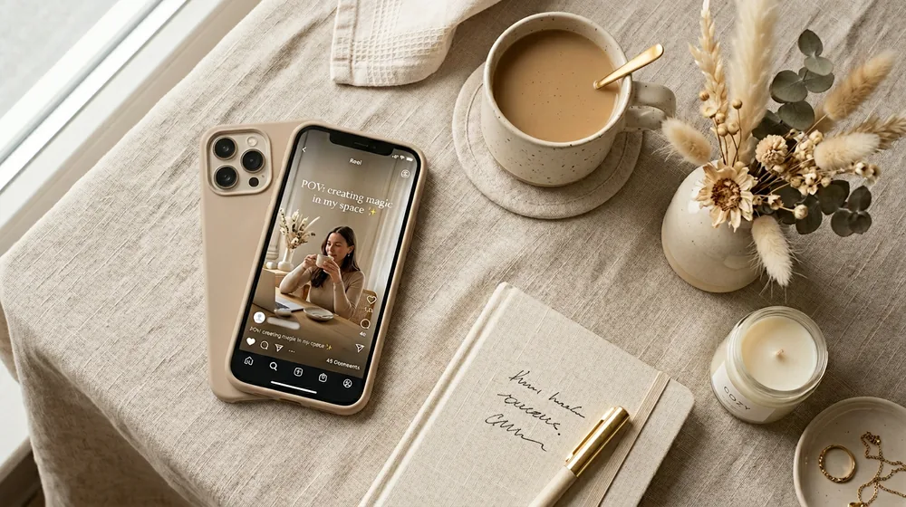 Phone showing a POV-style Instagram reel with a trendy caption overlay