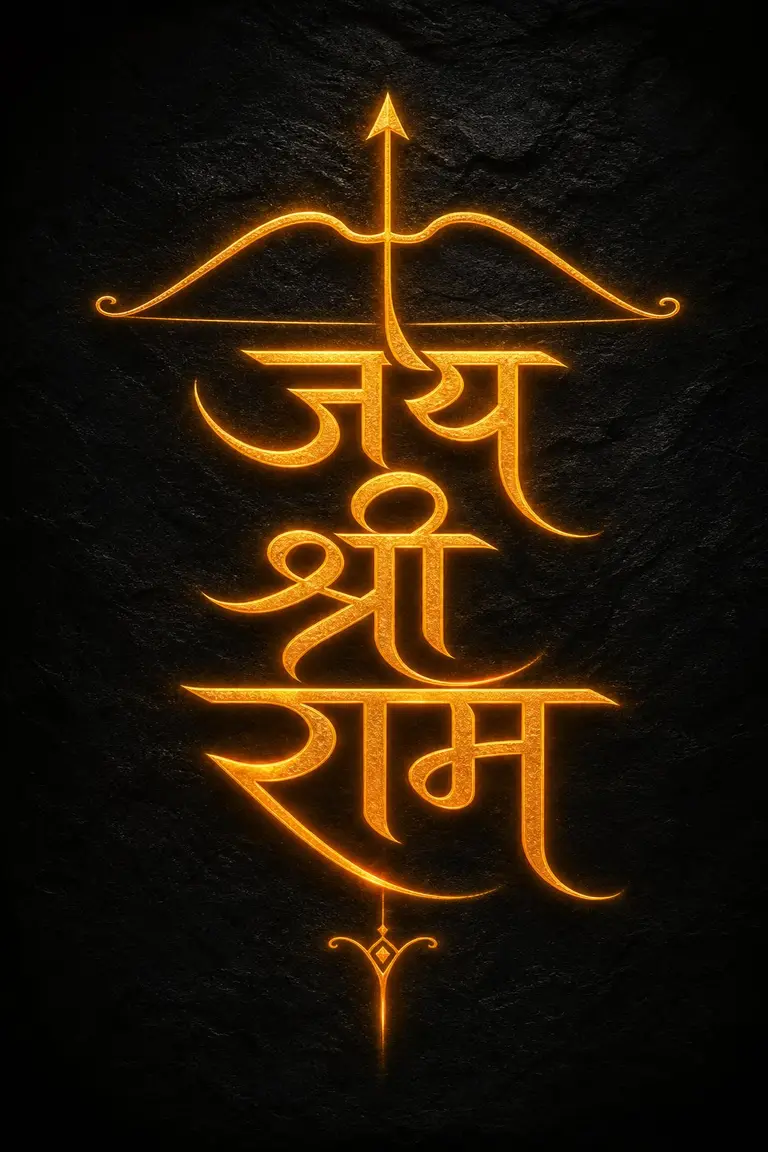 Golden Sanskrit Calligraphy Jai Shri Ram Mantra Saffron Neon Typography Graphic