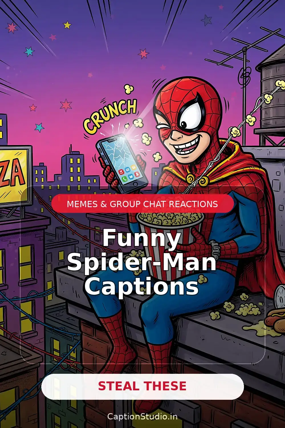 Funny Spider-Man captions vertical Pinterest fan art pin