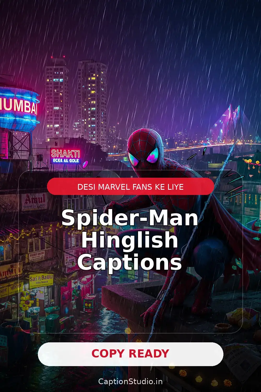 Spider-Man Hinglish captions vertical Pinterest fan art pin
