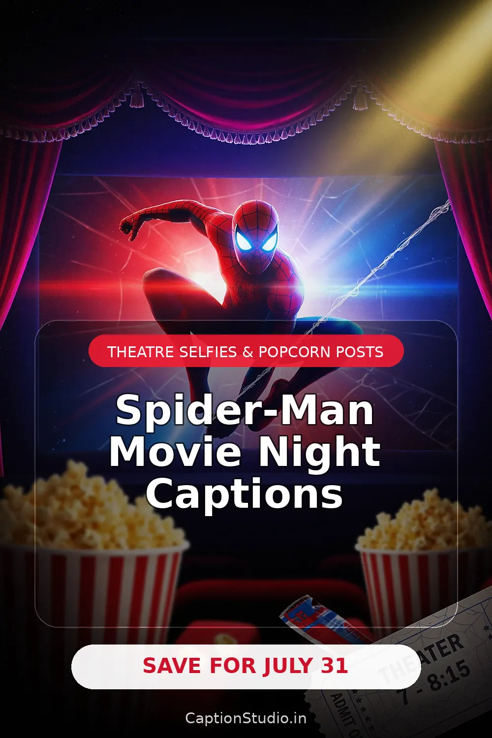 Spider-Man movie night captions Pinterest poster