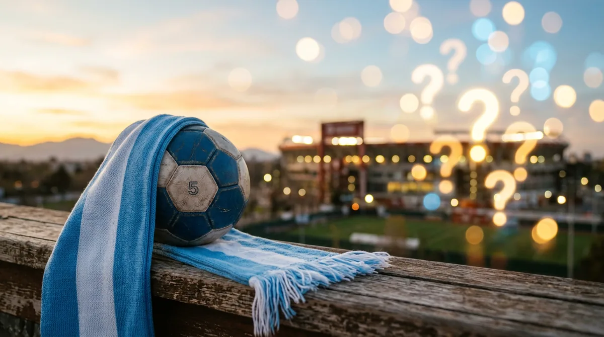 Argentina football FAQ scene with scarf ball and question mark lights