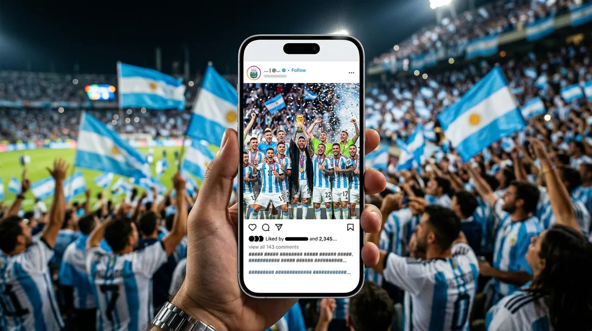 Smartphone football post concept with Argentina colors for captions
