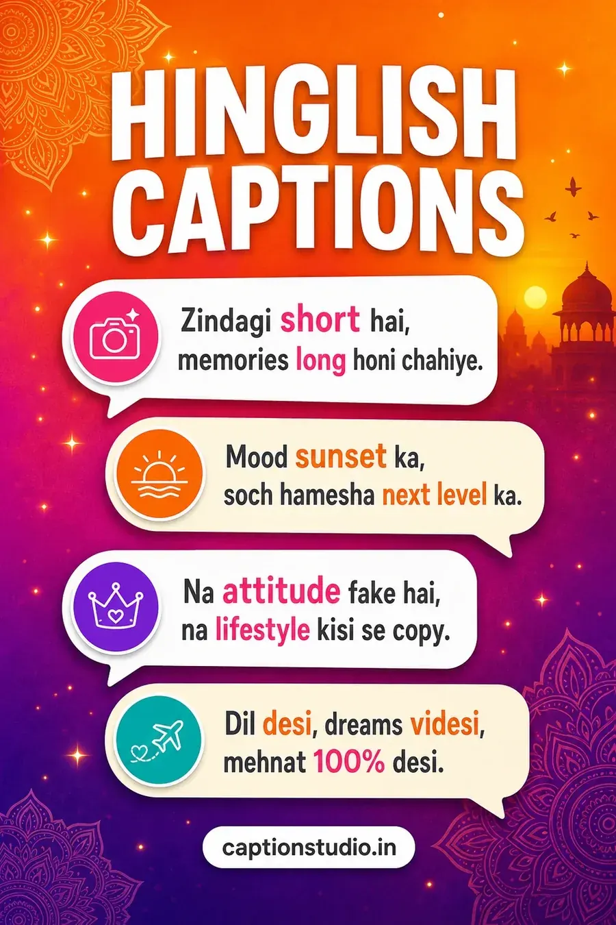 Hinglish Instagram captions 2026 — ready to copy Hindi English mix caption examples for Reels