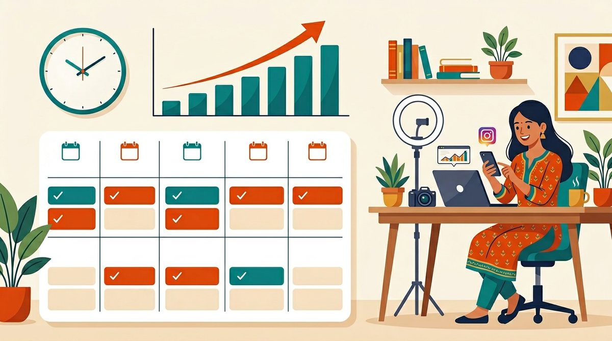 Consistent Instagram posting schedule — weekly calendar aur growth chart Indian creators ke liye