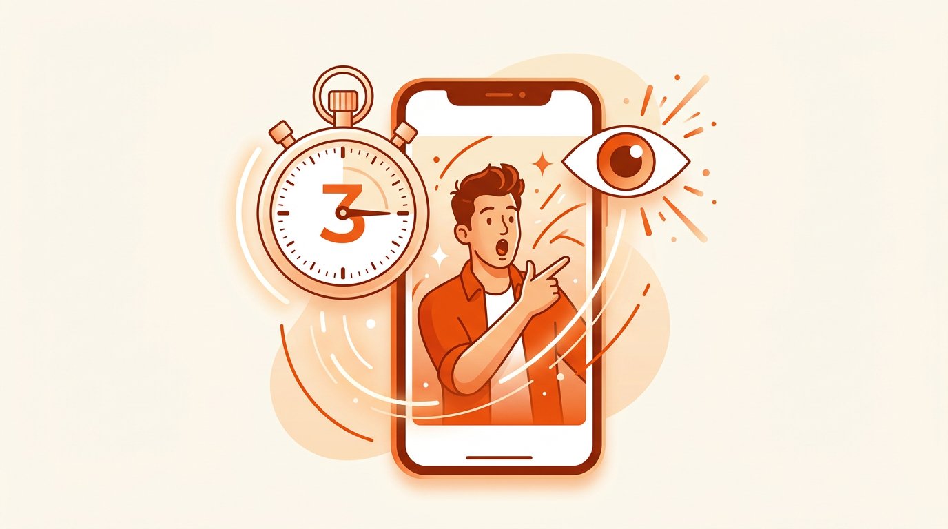 Instagram Reel hook concept — pehle 3 second mein scroll rokna, stopwatch aur attention