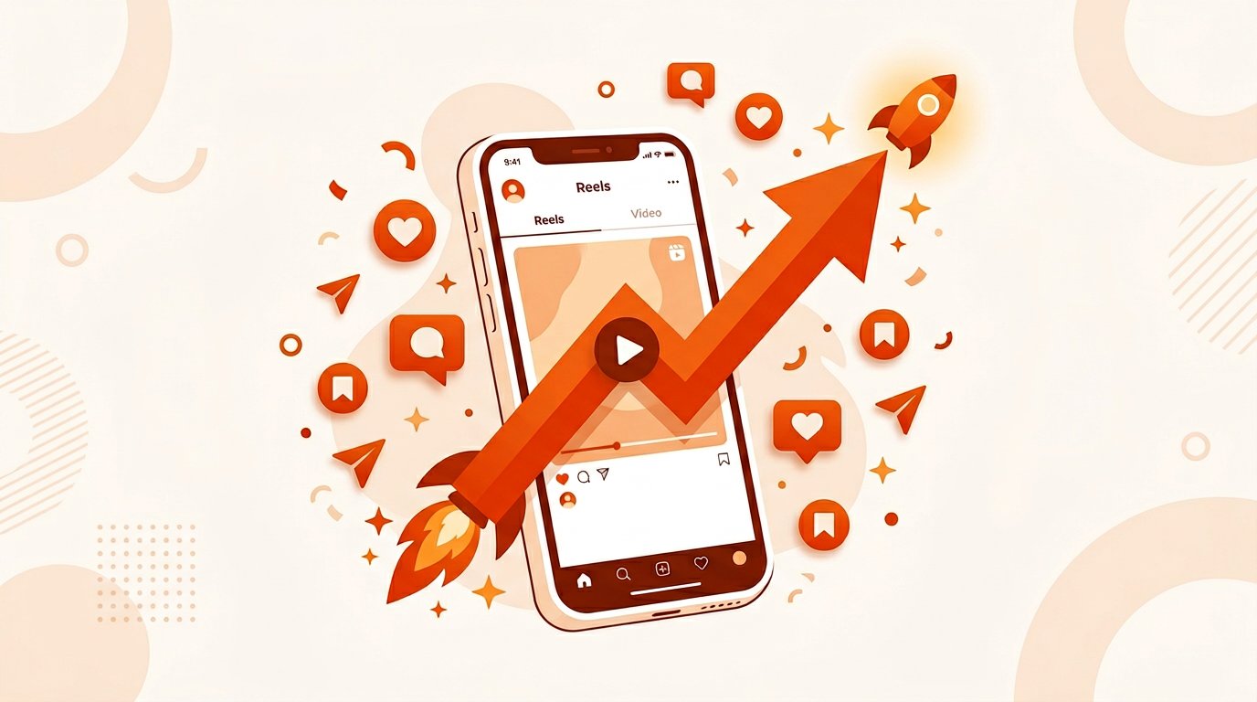 Viral Instagram Reels strategy 2026 — smartphone with growth arrow and engagement icons for Indian creators