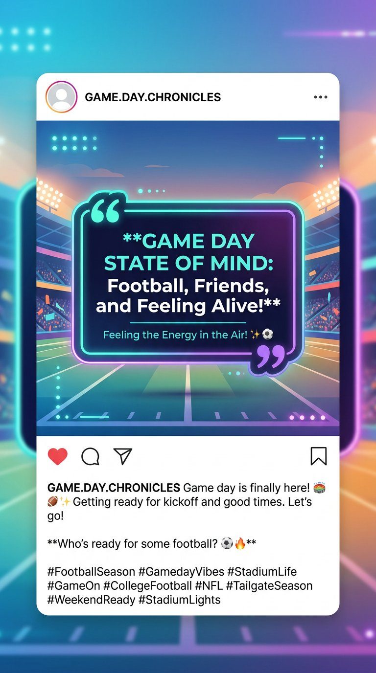 Instagram caption card mockup with a funny World Cup 2026 caption on a colorful stadium background